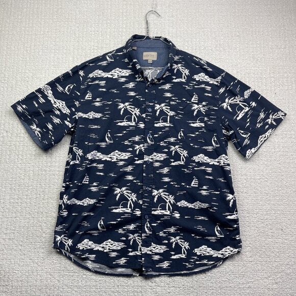 Jachs New York Shirt Men’s XL Blue Palm Tree Sail Boat AOP Short Sleeve Hawaiian - Picture 1 of 14